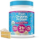 Orgain Organic Vegan Protein Powder, Birthday Cake - 21g Plant Based Protein, 7g Prebiotic Fiber, Low Net Carb, No Lactose Ingredients, No Added Sugar, Non-GMO, for Shakes & Smoothies, 1.02 lb