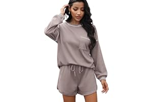 Andeip Women's 2 Piece Outfits Casual Short Sleeve Waffle Tops and Drawstring Shorts Pants Lounge Sets