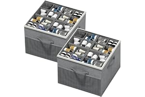 Aokeyee Shoe Organizer for Closet,2 Pack Foldable Shoe Storage Organizer Box Bin with Adjustable Dividers and Clear Cover, Fits up to 16-32 Pairs