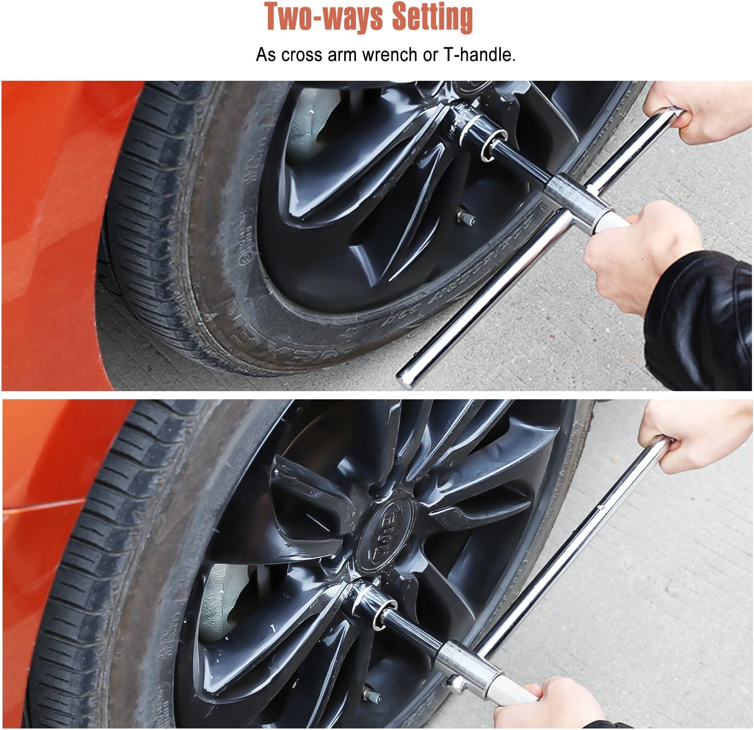 MoKo Universal Lug Wrench, Detachable 4-Way Cross Wrench with 17mm 19mm 21mm 23mm Standard Sockets Universal Car Vehicle Auto Tire Tool Wheel Brace - Silver: Automotive