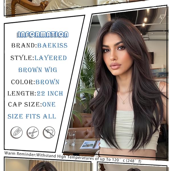 LONG STRAIGHT BROWN WIG WITH BANGS BROWN LAYERED WIG FOR WHITE WOMEN 22 INCHES BRUNETTE WIGS FOR BLACK WOMEN MEDIUM LENGTH WIGS SYNTHETIC NATURAL LOOKING HAIR REPLACEMENT WIGS FOR DAILY PARTY USE