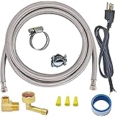 Eastman 6 Ft. Dishwasher Installation Kit, Braided Stainless Steel Supply Line with 3/8 Inch Compression Ends, 3-Prong Straight Power Cord, 41150