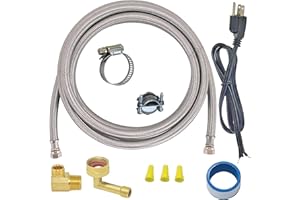 Eastman 6 Ft. Dishwasher Installation Kit, Braided Stainless Steel Supply Line with 3/8 Inch Compression Ends, 3-Prong Straight Power Cord, 41150