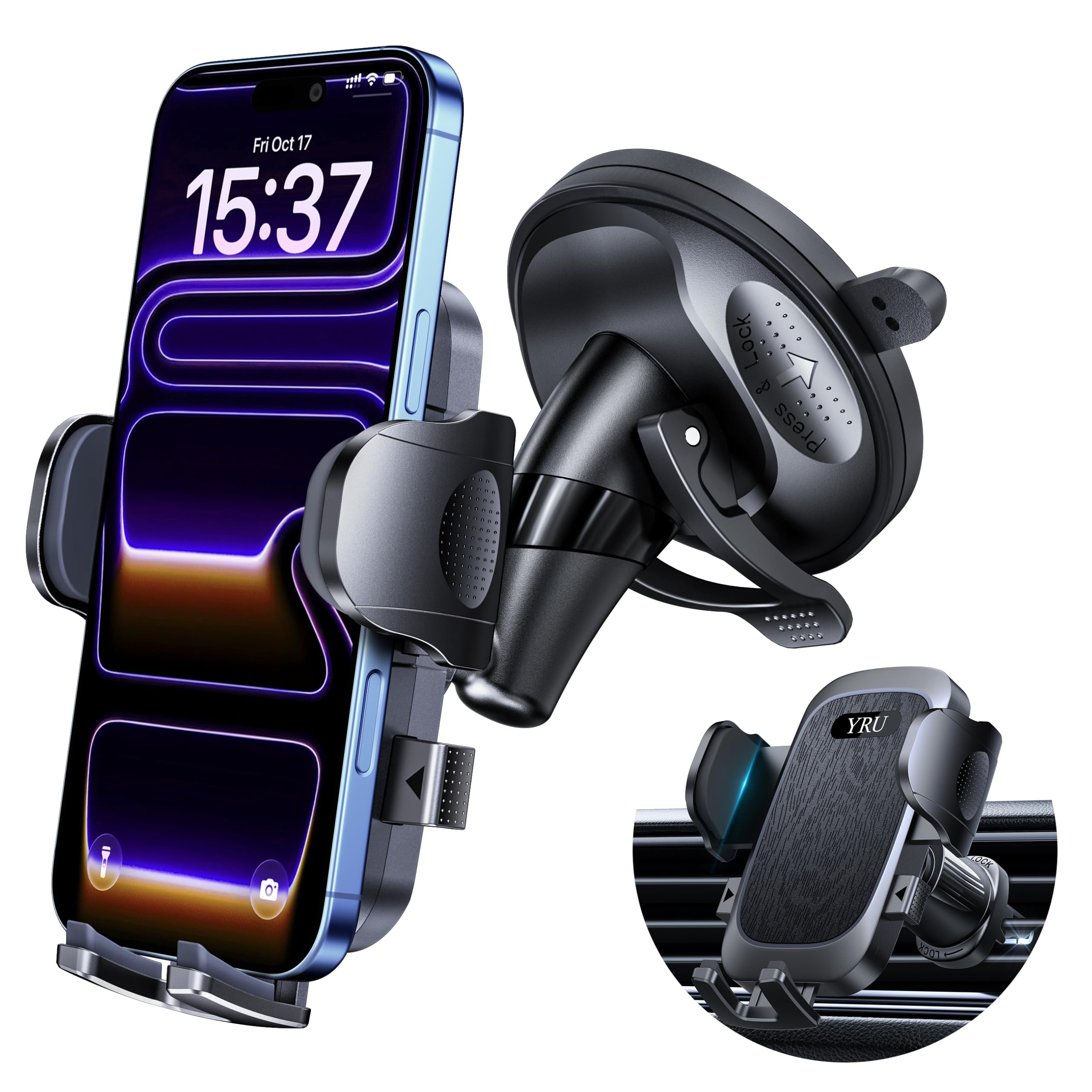 Photo 1 of [Military-Grade Anti-Shake & 360° Rotatable Suction] 2026 Upgraded Car Phone Holder Mount?90+LBS Safest Strongest & Patent Certs?Dashboard Windshield Vent for iPhone 17 16 15 Pro Max Samsung, Black