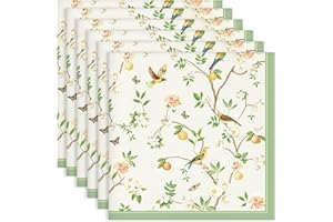Arquiel Bird Branch Napkins, 18×18 Inch Floral Dinner Cloth Napkins Set of 6, Washable Cotton Soft Absorbent Square Napkins f