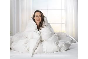 ComfyDown Goose Down White Comforter - Made in USA - 100% Egyptian Cotton 600 Thread Count Cover, 800+ Fill Power, Light Weight, All Season Washable Duvet Insert with Corner tabs - Queen