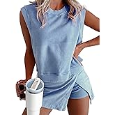 Two Piece Skirt Sets for Women Summer Travel Outfits Tennis Skirt Crew Neck Top Workout Tracksuits Short Sets