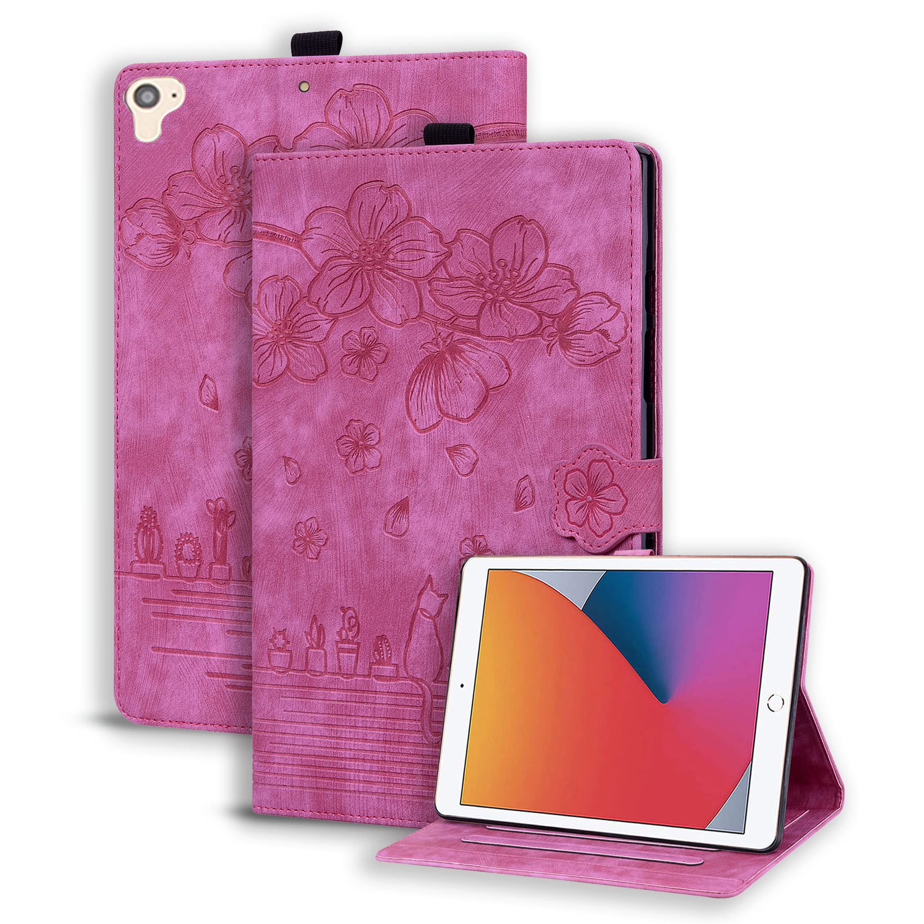 Succtopy Case for iPad 9.7 inch 6th/5th Gen 2018/2017, iPad Air 2/Air 1 Folio Flip PU Leather Cover with Stand Function Protective Tablet Case with Pen Holder Rose Red — image 1