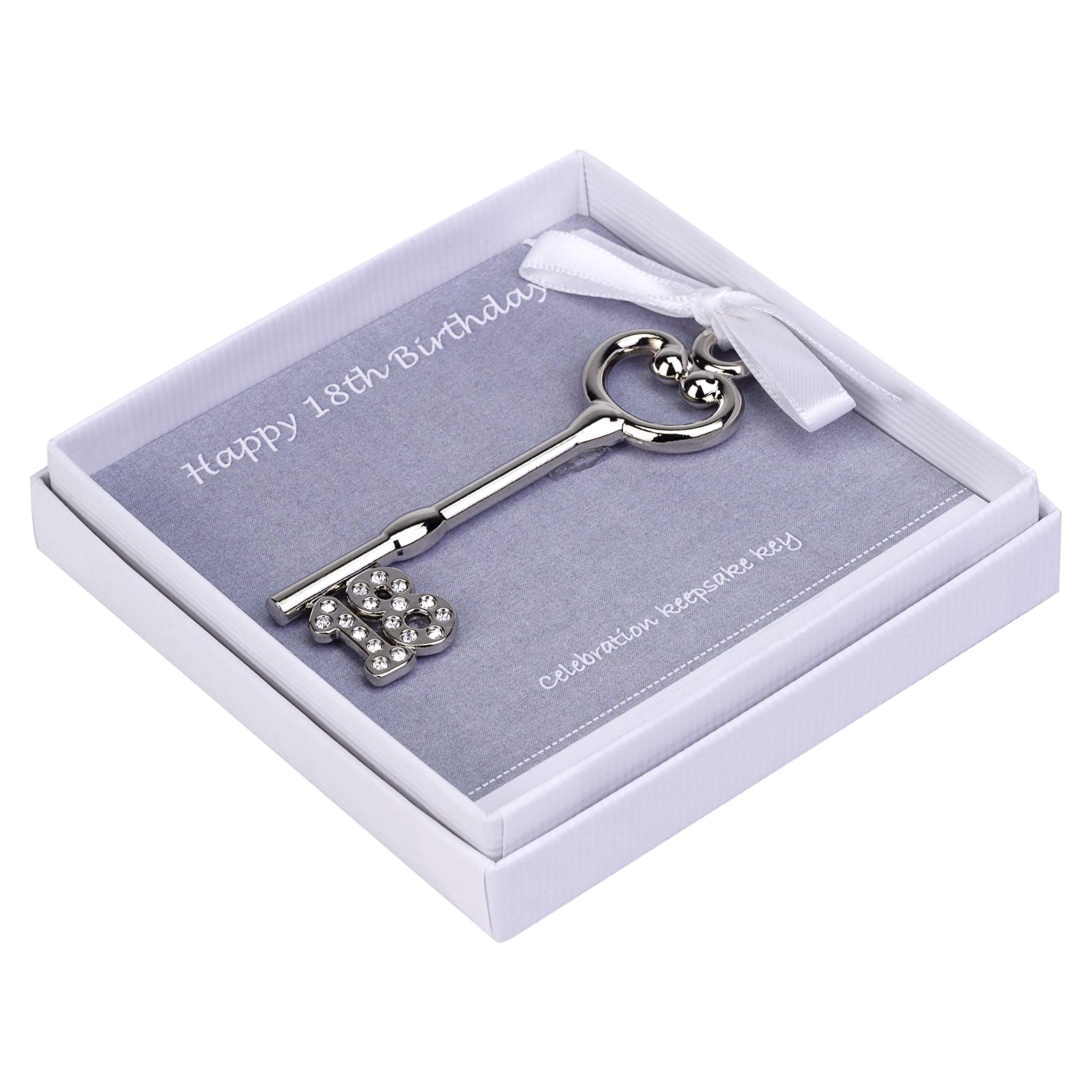 18th Birthday Metal Key in white presentation box