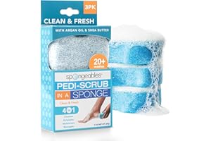 Spongeables Pedi-Scrub Foot Buffer, Clean & Fresh Scent, Contains Shea Butter and Tea Tree Oil, Foot Exfoliating Sponge with 