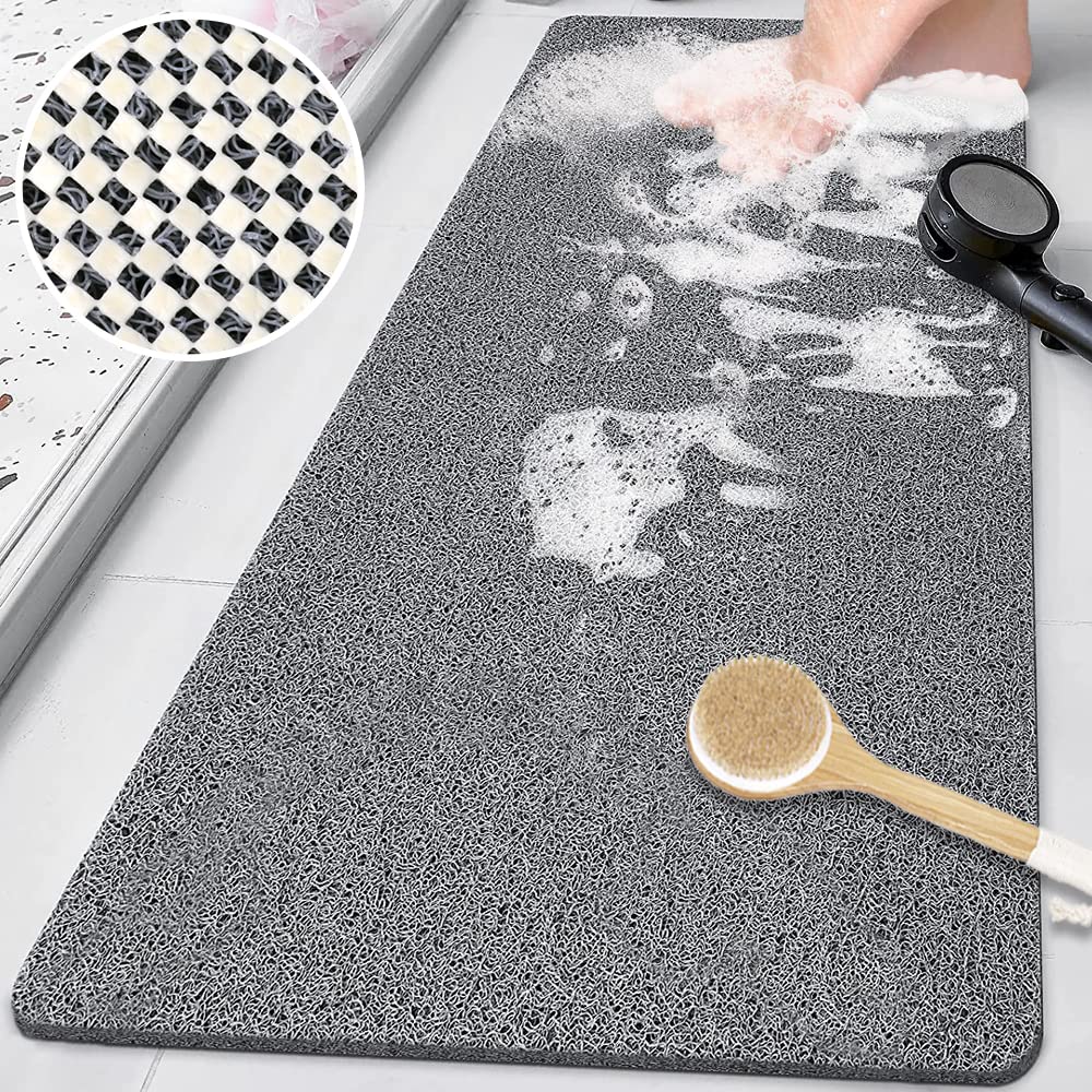 Shower Mat (80 x 40 cm), Non Slip Bath Mats for Inside Bath, Anti Mould Antibacterial PVC Loofah Shower Mat, Soft Comfort Bath Mat Massage Mat for Shower Stall, Quick Drying