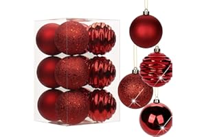 HOLLYONE 3.15" Christmas Ball Ornaments Red 12 Pcs Shatterproof Christmas Tree Decorations Xmas Tree Medium Christmas Ornaments Balls with Hanging Loop for Wedding Holiday Party Wreath Home Decor