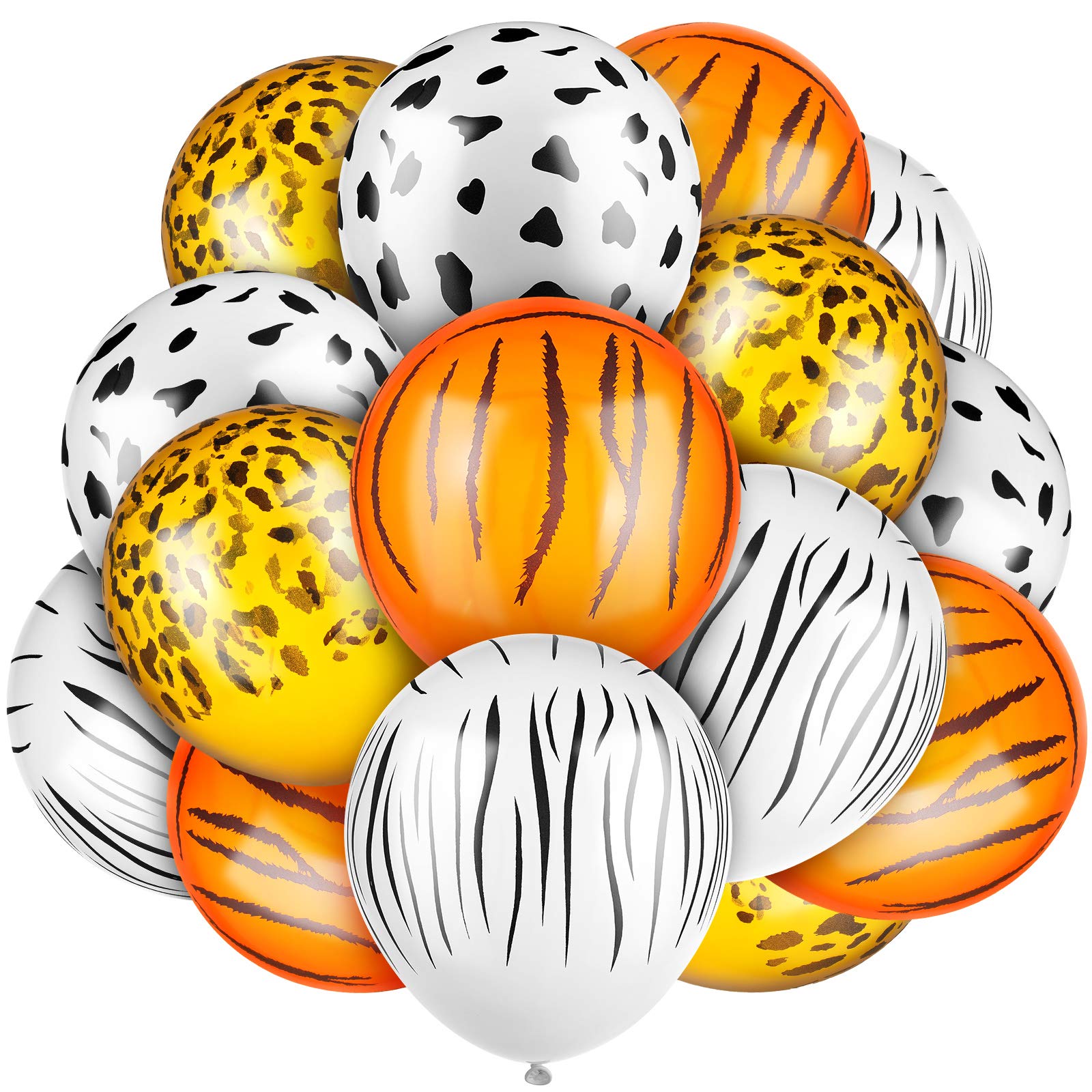 Photo 1 of 24 Pieces Jungle Animal Print Balloons Jungle Safari Animal Balloons Tiger Leopard Cow Zebra Balloons for Jungle Safari Theme Party Decorations Jungle Birthday Party Decorations