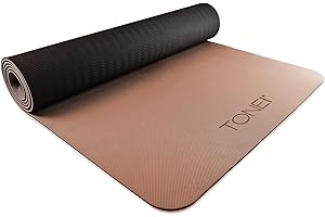 Tone Fitness Yoga Mat 1/4" Thick Non Slip Exercise & Pilates Mat for Home Workouts with Carrying Strap | Pyramid Pattern | Bl