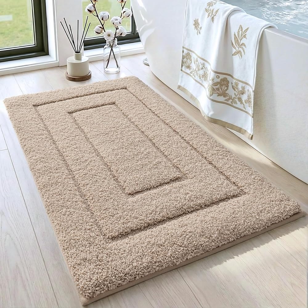 DEXI Bath Mat 50x80 cm Microfiber Non-Slip Beige, Ultra Soft, Machine Washable