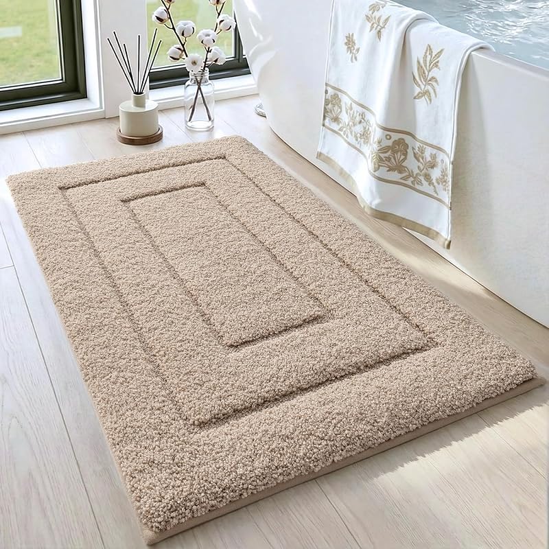 DEXI Bath Mat 50x80 cm Microfiber Non-Slip Beige, Ultra Soft, Machine Washable