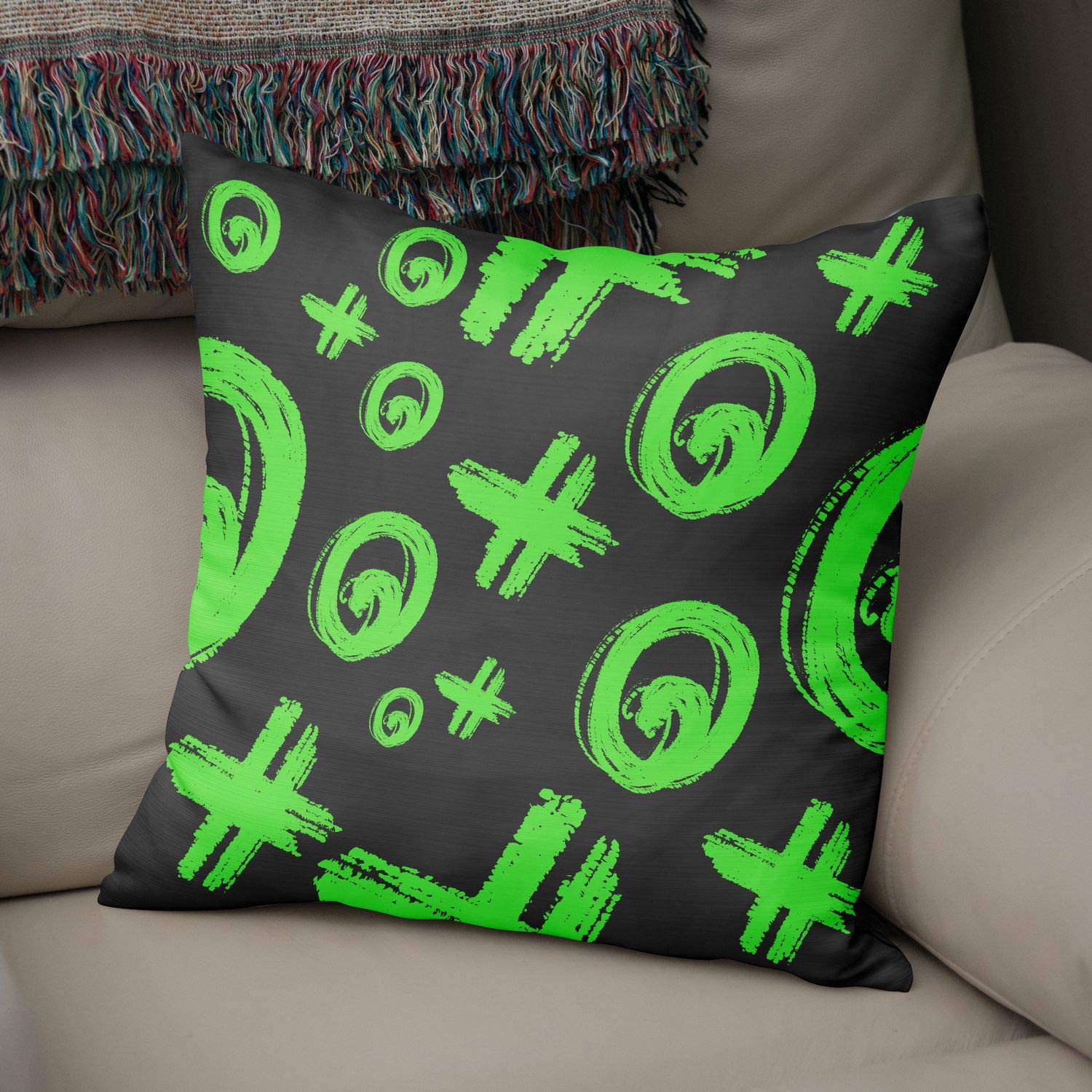 Bonamaison Decorative Cushion Cover Neon Green & Fume, Throw Pillow Covers, Home Decorative Pillowcases for Livingroom, Sofa, Bedroom, Size: 50x50 Cm - Designed and Manufactured in Turkey