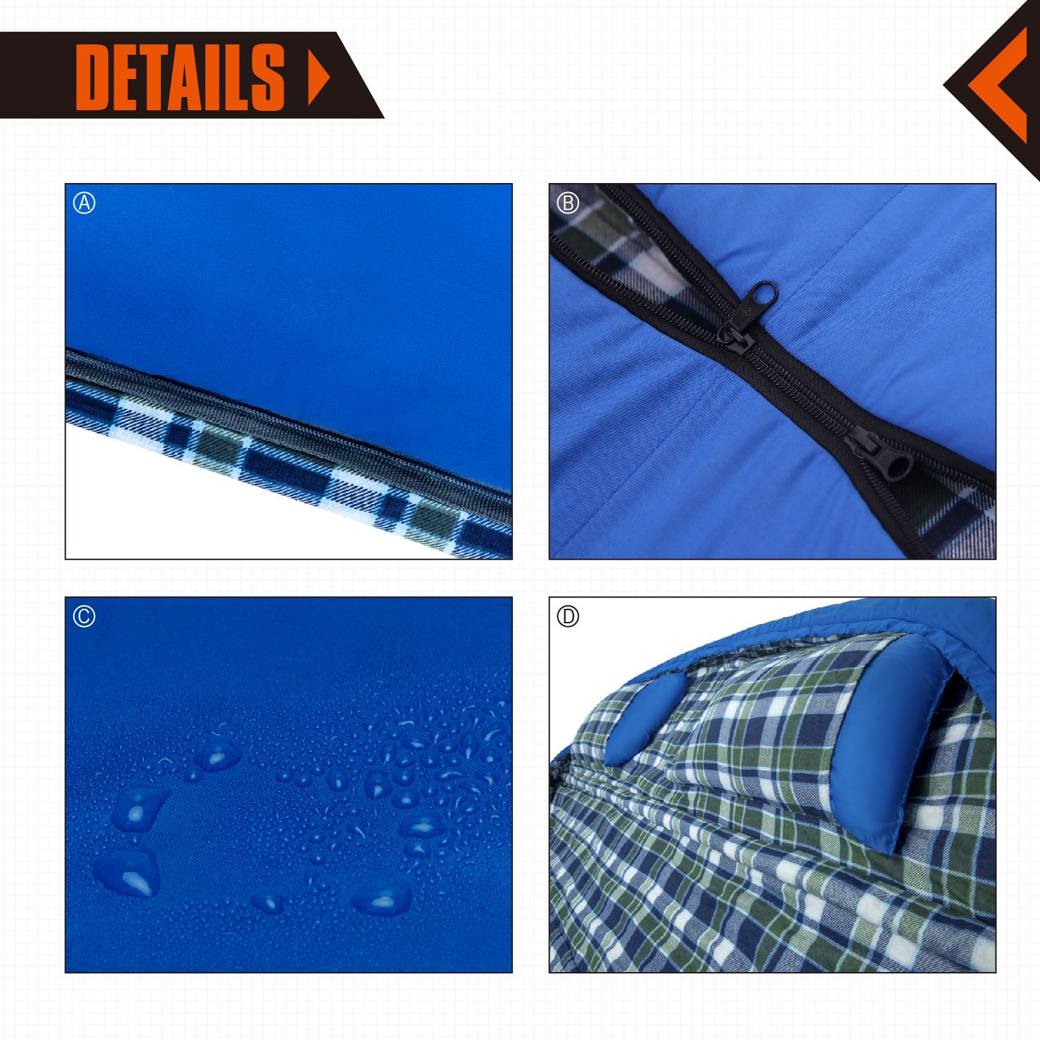 KingCamp All Season 5F/-15C Poly-cotton Sleeping Bag Cotton Flannel Lining with Pillow (Queen, Adult, Youth Size)