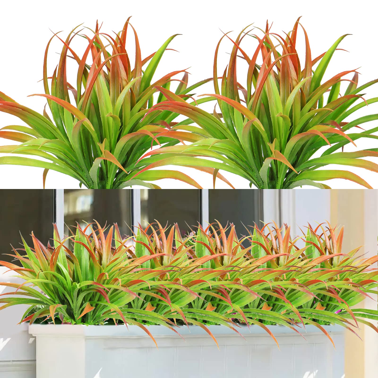 Dremisland 6PCS Artificial Plants Grass Outdoor 16 in Orange Fake Plants Indoor UV Resistant Artificial Grass Greenery Stems Faux Bushes Shrub Plants for Home Garden Patio Planter Decor