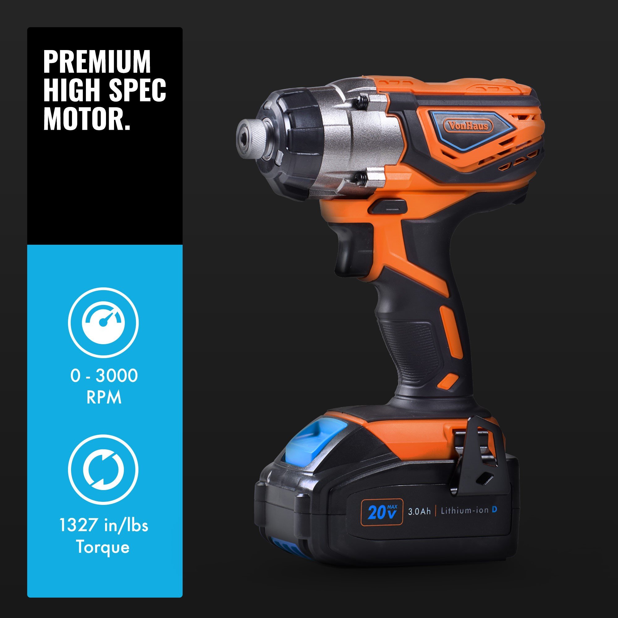 VonHaus 20V MAX Cordless 1/2 Impact Wrench Set High Torque with