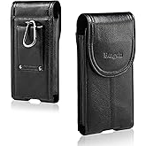Hengwin Genuine Leather Phone Pouch Fits for iPhone 17 Pro Max 16 Pro Max 15 Plus 14 Pro Max Samsung Galaxy Note 9 8 S24 Ultra S25 Edge Holster Case with Belt Clip Cell Phone Holder Belt Bag (Black)