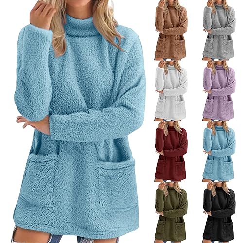 Women's Jumpers,Jumpers for Women UK，Womens Winter Warm Sweater Winter Coat Thickening Plus Size Coat,Sky Blue,S