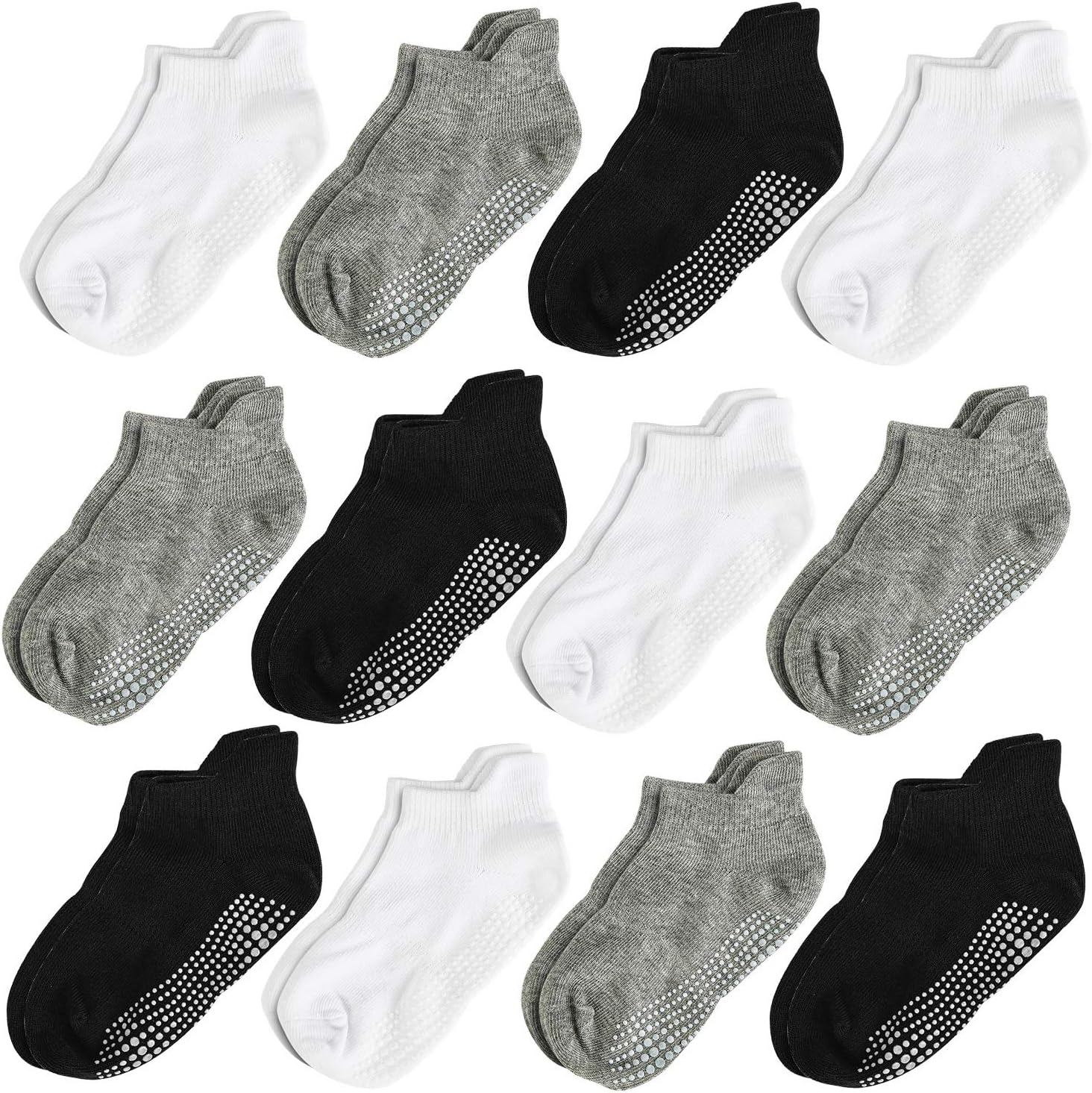 Aminson Kids Boys Girls Active Grip Ankle Low Cut Athletic Socks - Anti Non Skid Slip Slipper Crew Socks 6-12 Pack
