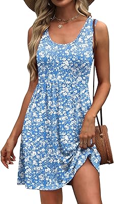 WIHOLL Women's Summer Dress 2026 A-Line Sleeveless Casual Sundress with Pockets Floral/Solid