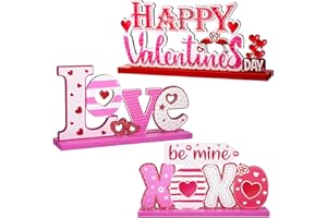 Sumind 3 Pcs Valentine's Day Wooden Sign Table Decoration Be Mine Sign Happy Valentine Tabletop Centerpiece Flamingo Party Decor for Valentine's Day Presents Wood Love Heart Decoration