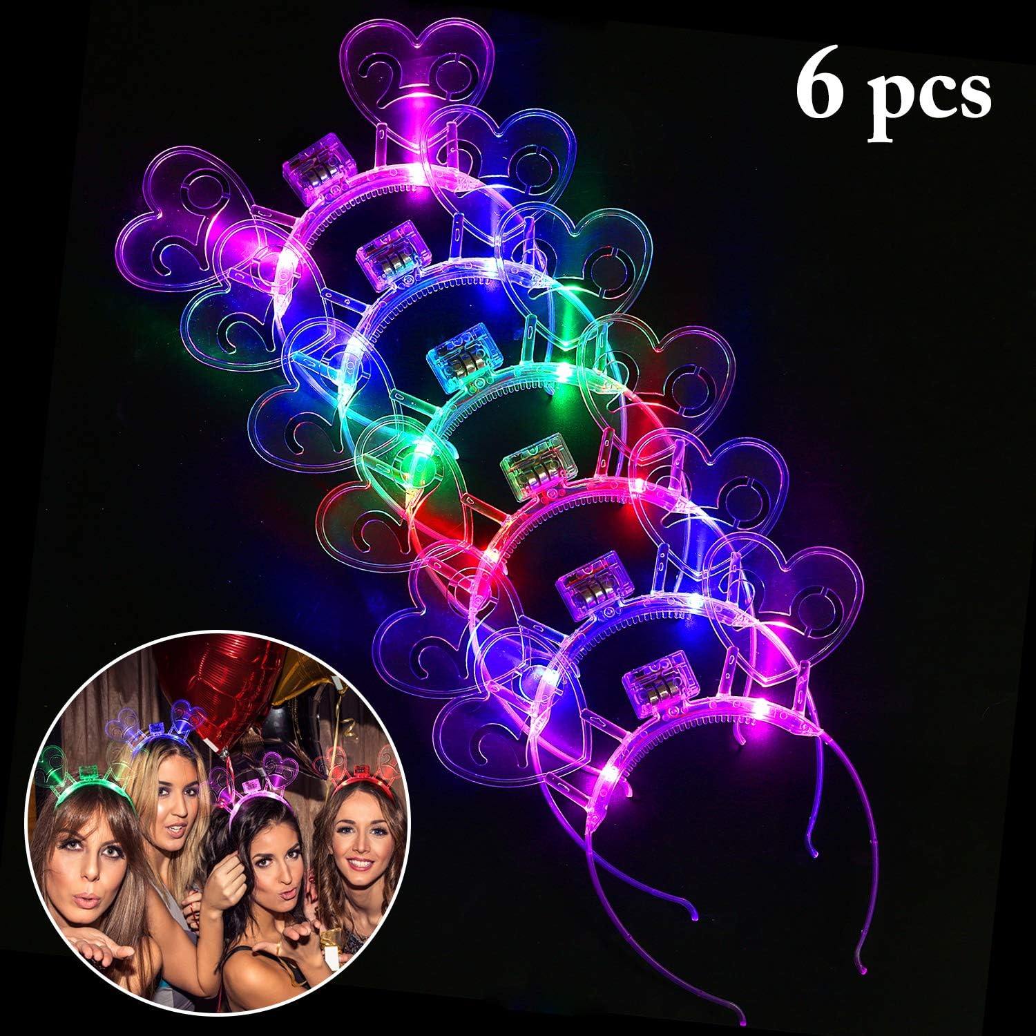 LED 2020 New Year Hair Hoop, B bangcool 2020 Decor Party Hairband Light up Hair Band for New Year Eve Party (6 PCS)