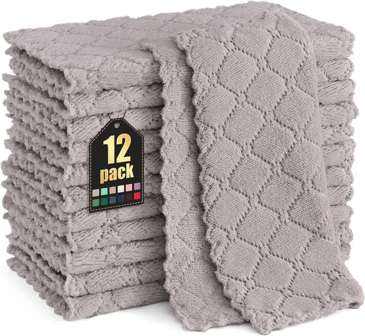 Photo 1 of Homaxy 12 Pack Kitchen Dish Cloths (10 x 10 Inches, Grey), Super Soft and Absorbent Coral Velvet Dish Towels, Nonstick Oil Fast Drying Microfiber Cleaning Cloth, No Lint Household Dishcloths