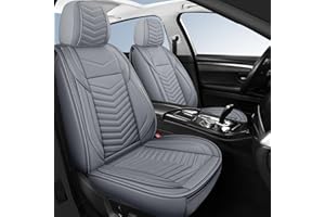 HChengkikz Front Car Seat Covers,2Pcs Breathable Faux Leather Seat Covers for Cars,Universal Automotive Seat Covers, Vehicle Cushion Cover Fit for Most Sedans SUV Pick-up Trucks(Gray)