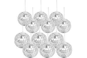 LMAYTECH 28 Pcs Hanging Mirror Disco Ball Glass Disco Ball Silver Mini Disco Ball Reflective Disco Ball, Halloween Disco Party Supplies, Christmas Tree Decorations (1.5 Inch)