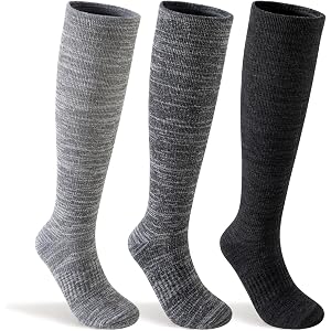 ORVYTHA Merino Wool Compression Socks for Women Men,15-20mmHg for Flying | 3 Pairs, Knee High, Moisture Wicking, Temperature