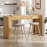 Miereirl 55&rdquo; Bar Table，Long Bar Table with Oak Finish Tabletop，Modern Counter Height Pub Table, Rectangular Home Dining Bar Unit for 4-6 People, Kitchen, Living Room, Bar, Golden Oak