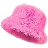 Women's Faux Fur Bucket Hats Fluffy Winter Warm Ladie's Unique Wide Brim Fisherman Cap