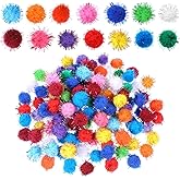Jeffdad 100 Pcs Glitter Pom Pom Balls 1 inch, Assorted Sparkle Glitter Pom Poms Balls for Arts Craft Soft and Fluffy Craft Pompoms for Crafts DIY Decorations Multicolored
