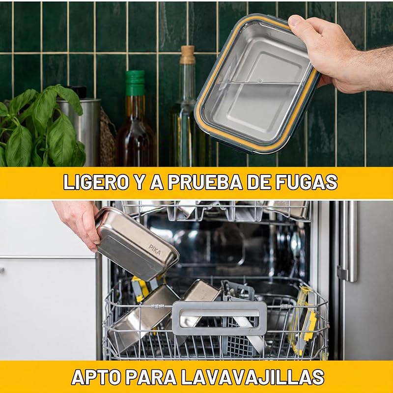 | Juego de 5 cajas de alimentos de acero inoxidable | 1 x 5000 ml + 2 x 1300 ml + 2 x 650 ml | Especial por lotes de cocina | Compatible con microondas, horno, congelador, almacenamiento fácil — foto 6 de 8