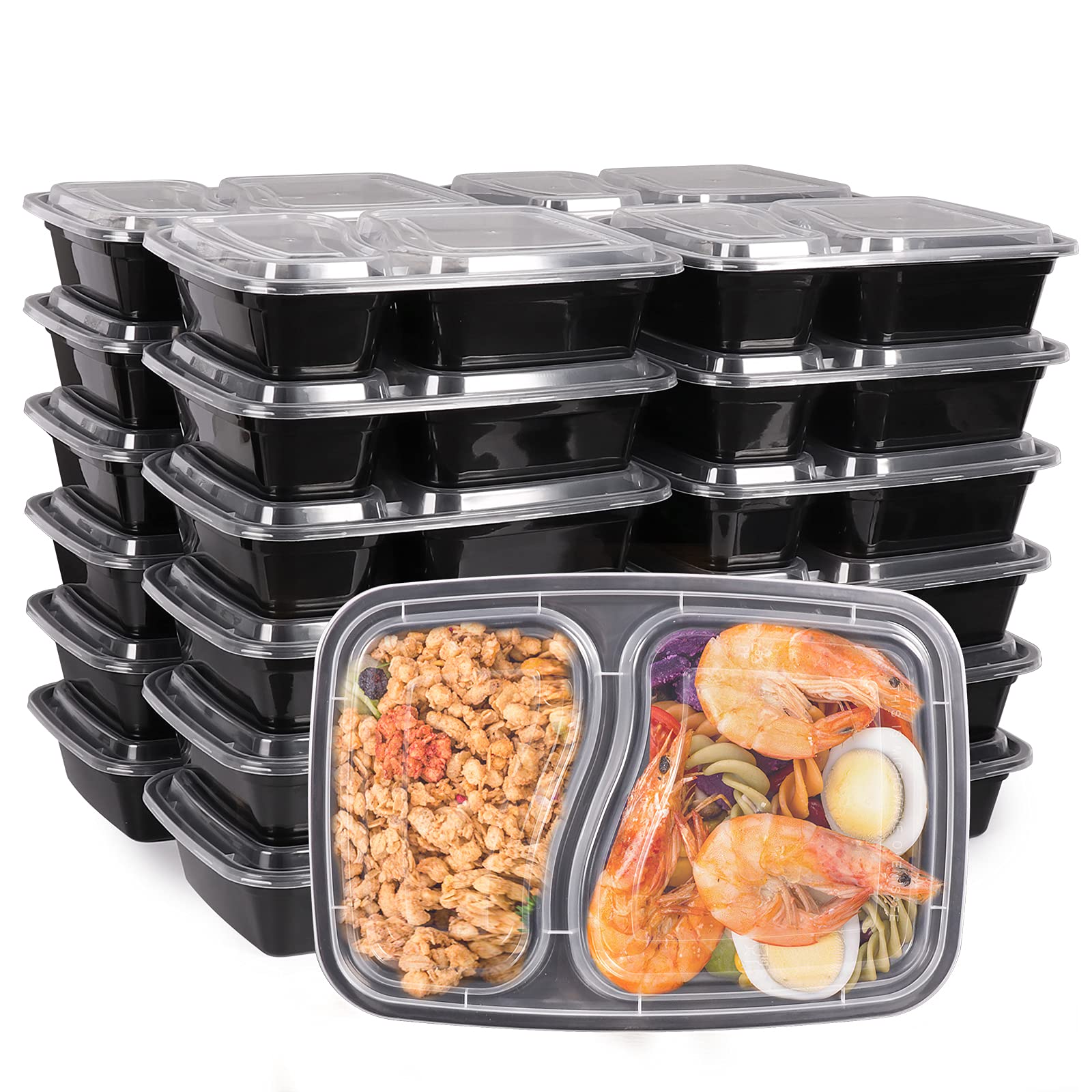 HYCKee [25pack] Meal Prep Containers Reusable 1 Compartment with Lid for Food Storage, 750ML Bento Lunch Box Plastic, Food Prep Containers, Lunch Containers Dishwasher/Micro Safe
