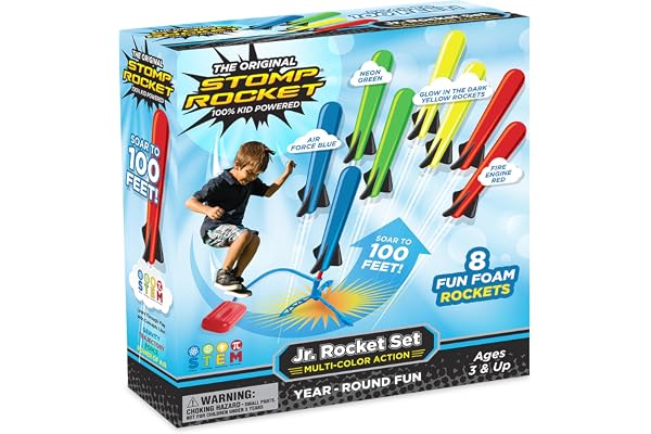 Stomp Rocket Jr Multi-Color Rocket Launcher for Kids, 8 Rockets - Fun Outdoor Kids Gifts for Boys & Girls - STEM Toy Foam Blaster Set Soars Up to 100 Feet - Ages 3 & Up