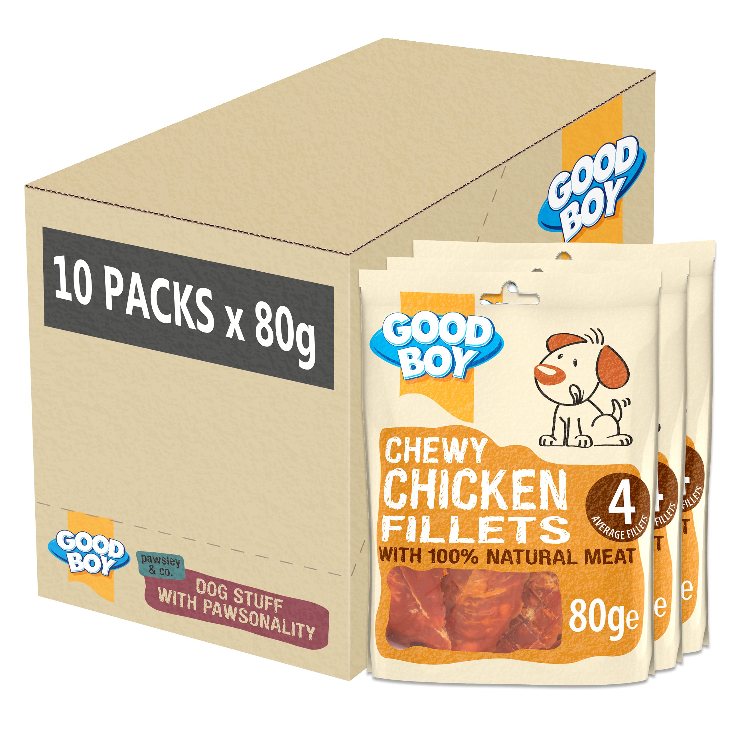 Good Boy - Chewy Chicken Fillets - Dog Treats - Made with 100% Natural Chicken Breast Meat - 80 g ℮ - Low Fat Dog Treats - Case of 10