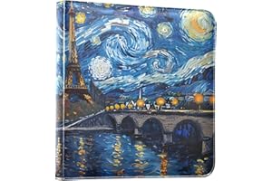 JIPONI Night Paris Van Gogh Large Photo Album, DIY Leather Cover Scrapbook Albums for 4x6 5x7 6x8 Pictures, Self Adhesive Memory Book for Wedding, Baby, Family