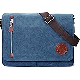 Vintage Canvas Satchel Messenger Bag for Men Women,Travel Shoulder bag 13.5" Laptop Bags Bookbag (Blue)