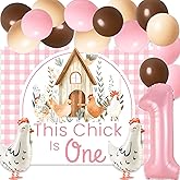 This Chick Is One Birthday Party Decoration,Chicken 1st Birthday Decorations Chicken Balloons This Chick Is One Backdrop for Boy Girl Baby Shower 1st Birthday Party Decor Supplies