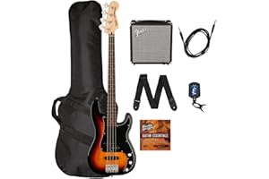 Fender Squier Affinity Precision Bass PJ - 3-Color Sunburst Bundle with Rumble 15 Amplifier, Instrument Cable, Gig Bag, Tuner, Strap, and Austin Bazaar Instructional DVD