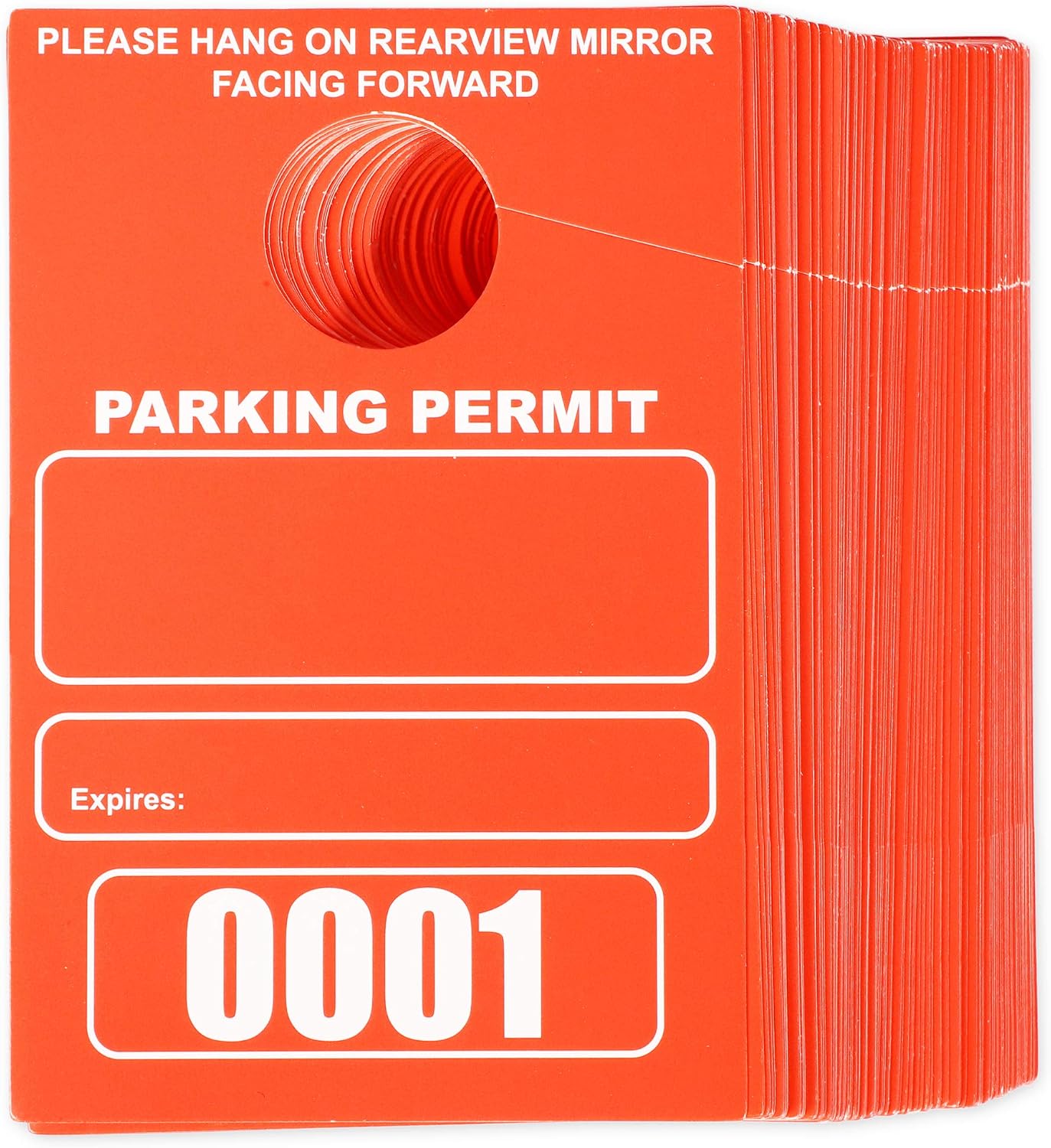 Temporary Hanging Parking Permit for Car Parking Management, Numbered 1-100 (3.15 x 4.75 in, Neon Red)
