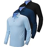 V VALANCH 3 Pack Men's Long Sleeve Polo Shirts Moisture Wicking Golf Polos Business Travel Casual Collared Shirt