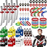 Seenelling 12 Guests 84 Pcs Ninja Party Favors Include Ninja Non Woven Bags Inflatable Toys Bouncy Balls Throwing Flying Slingshot Headbands Silicone Bracelets Keychains for Party Supplies