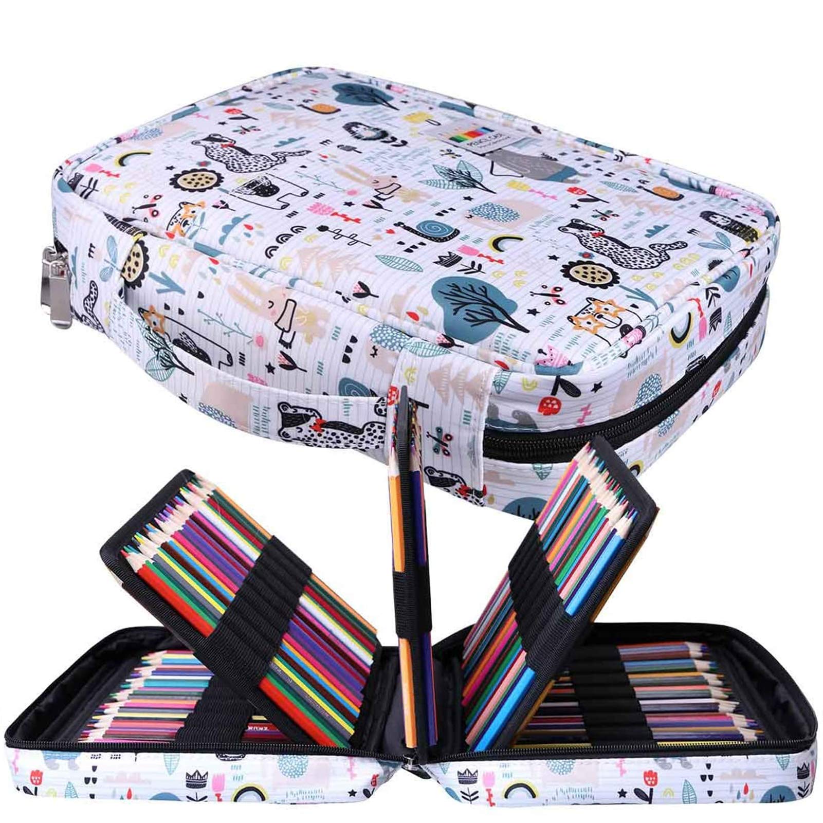 JAKAGO Drawing Pencil Case,Large Capacity Pencil Cases Hold 220 Colored Pencils,Portable Painting Waterproof Storage Stationery Bag,Great Gift for Student Artist (Forest)