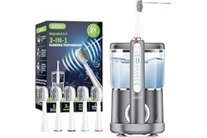OILSAO Electric Toothbrush with Water Flosser,Professional Flossing Toothbrush Oral Irrigator Toothbrush Combo 2-in-1 Brushing & Flossing for Teeth Cleaning,Gray